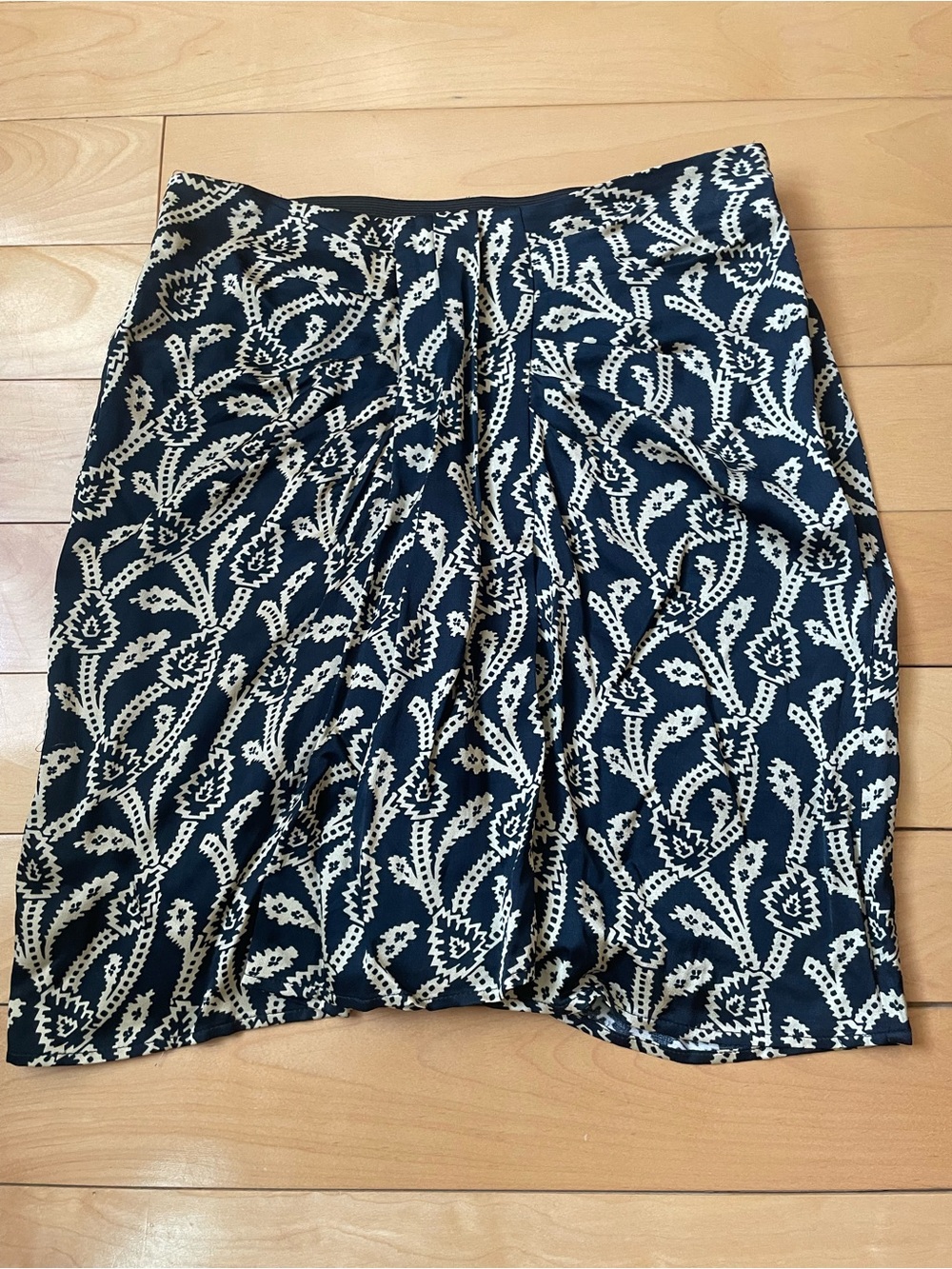 ba&sh Navy A-Line Skirt with Cream Vine Motif